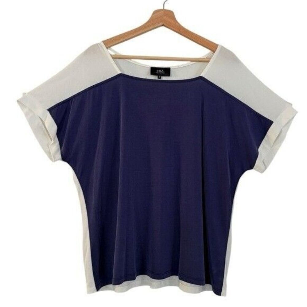ANTHROPOLOGIE COA Square Neck Two Color Short Sleeve Top Size L NEW